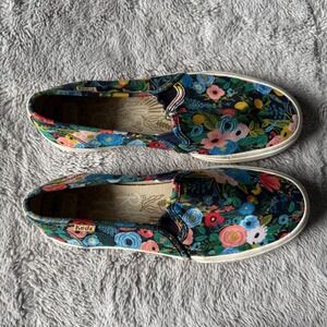 Keds x Rifle Paper Co Womens Floral Slip On Sneakers Multi Color Canvas Flats